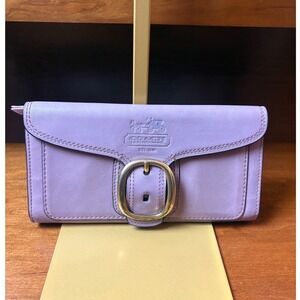 Coach Hampton Lilac Purple Leather Buckle Long Flap Wallet Vintage